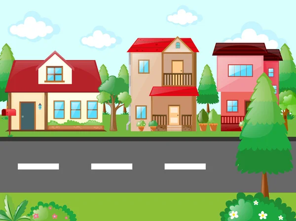 Scene with houses in neighborhood — Stock Vector
