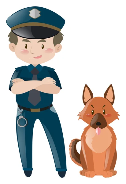 Policeman in uniform standing with dog — Stock Vector