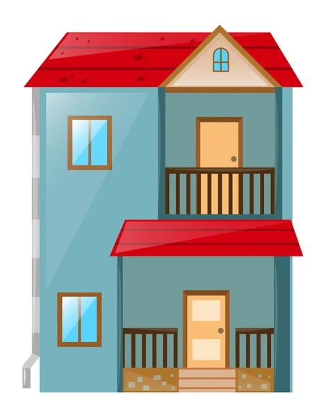 Casa pintada de azul con techo rojo — Vector de stock