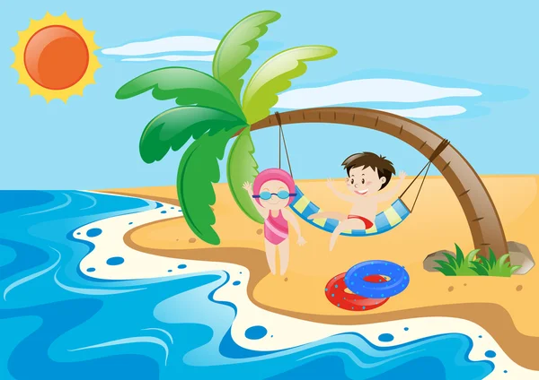 Tema de verano con niños en la playa — Archivo Imágenes Vectoriales