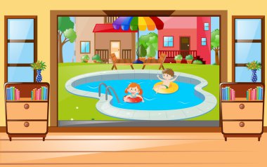 Arka bahçesinde Yüzme çocuklar