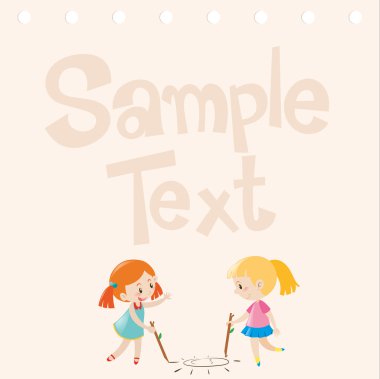 İki kızla yerde çizim kağıdı tasarım