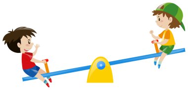 İki erkek tahterevalli üzerinde oynama