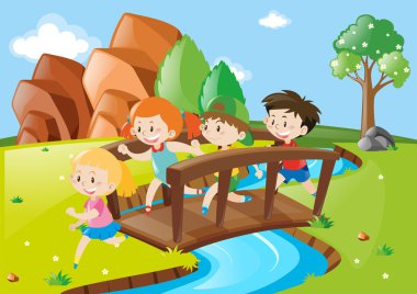 Pek çok çocuk Park köprüyü geçtikten