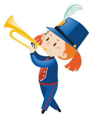 Kız mavi üniforma oynarken trompet