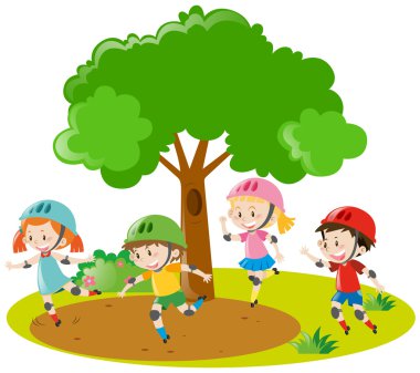 Erkek ve kız parkta paten