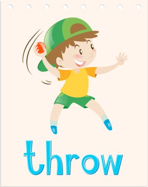 Flashcard with boy throwing ball clipart