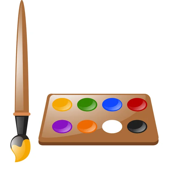 Pincel y paleta de colores — Vector de stock