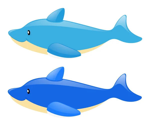 Dos delfines azules sobre fondo blanco — Vector de stock