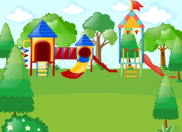 Escena con parque infantil en el parque — Vector de stock