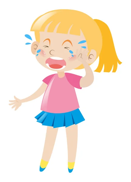 Niña en camisa rosa llorando — Vector de stock