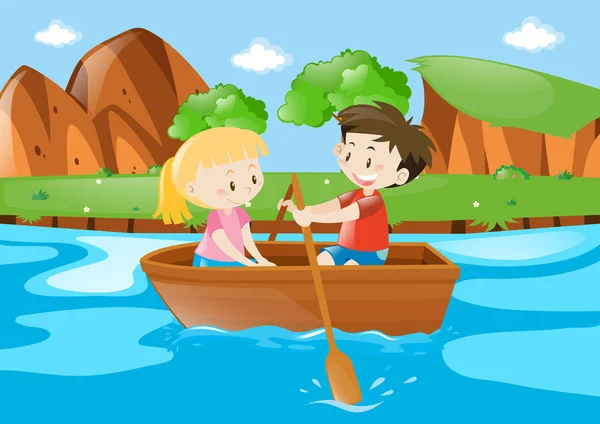Fiú és lány csónak — Stock Vector