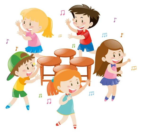 Children playing music chair — Stock Vector