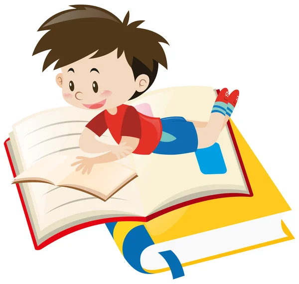 Мальчик читает книгу в одиночку — стоковый вектор