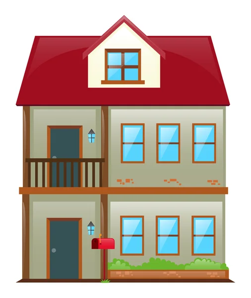 Casa de dois andares com telhado vermelho — Vetor de Stock