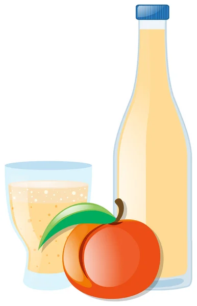 Fresh peach and juice in bottle — Stock Vector
