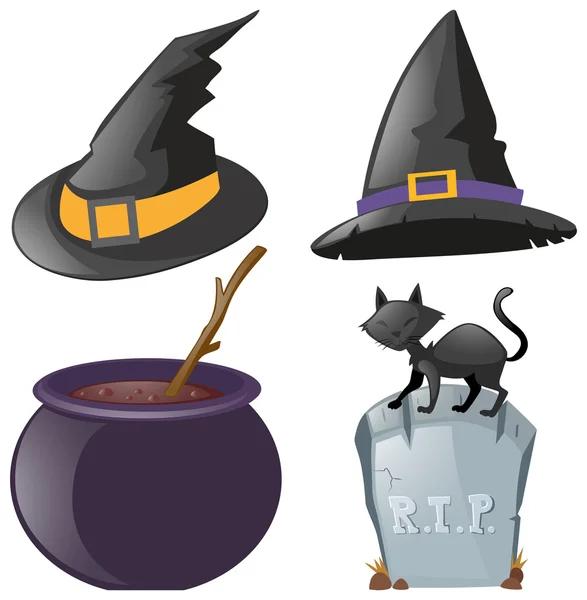 Set de Halloween con sombreros y maceta — Vector de stock