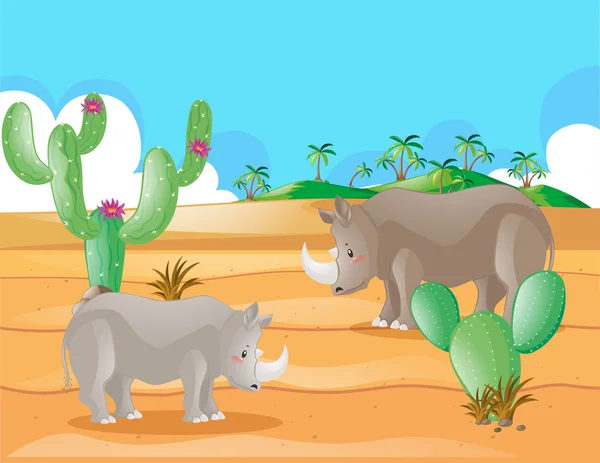 Rhinoceros standing in desert — Stock Vector