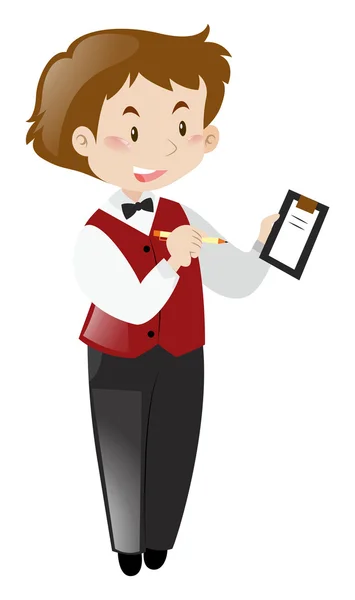 Male waiter writing order — Stock Vector