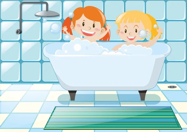 泡風呂を取って二人の女の子 — ストックベクタ