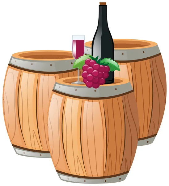 Rode wijn op vaten — Stockvector