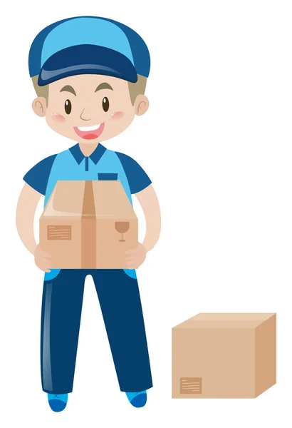 Entrega hombre con dos cajas de cartón — Vector de stock