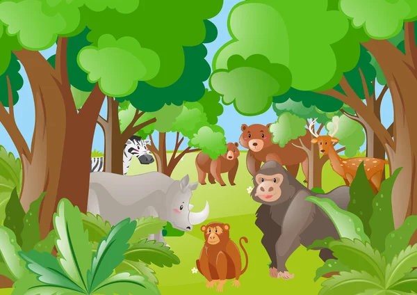 Différents animaux sauvages dans la forêt — Image vectorielle