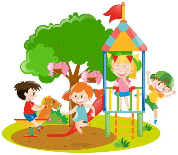Barn som leker på bakgården — Stock vektor