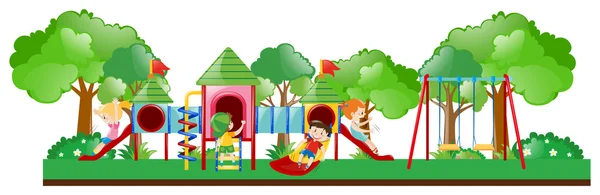 Cena do parque infantil com crianças brincando —  Vetores de Stock