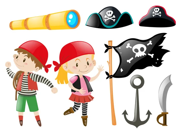 Conjunto de piratas com piratas e outros elementos — Vetor de Stock