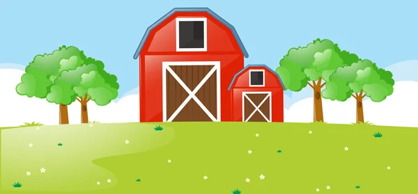 Scéna s červenými stodoly v poli — Stockový vektor