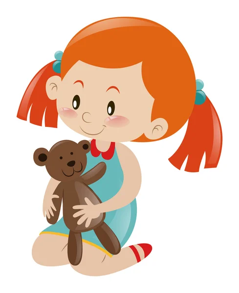 Little girl holding brown teddy bear — Stock Vector