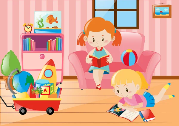 Oturma odasında kitap okuma kızlar