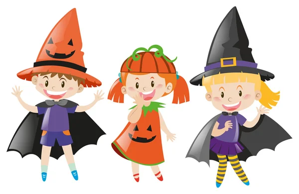 Tre barn i halloween-kostym — Stock vektor