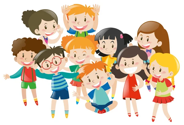 Pek çok çocuk mutlu yüz