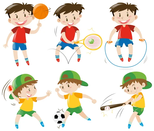 Chicos haciendo diferentes tipos de deportes — Archivo Imágenes Vectoriales
