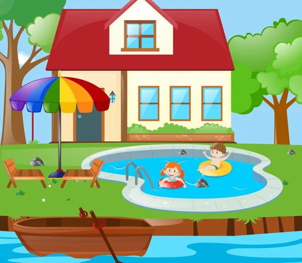 Niños en alberca animados | Dos niños en piscina — Vector de stock
