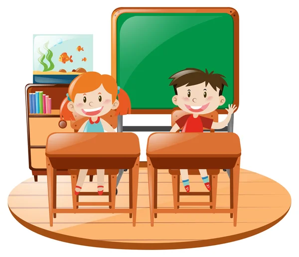 Two students in classroom — Stock Vector