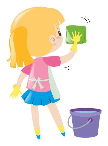 Маленькая девочка чистит тряпкой — стоковый вектор