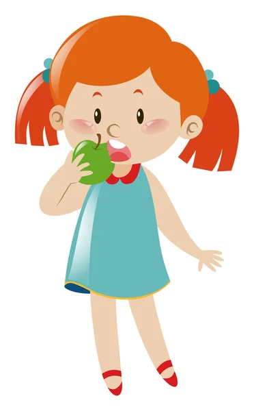 Μικρό κορίτσι διατροφικές πράσινο μήλο — Διανυσματικό Αρχείο