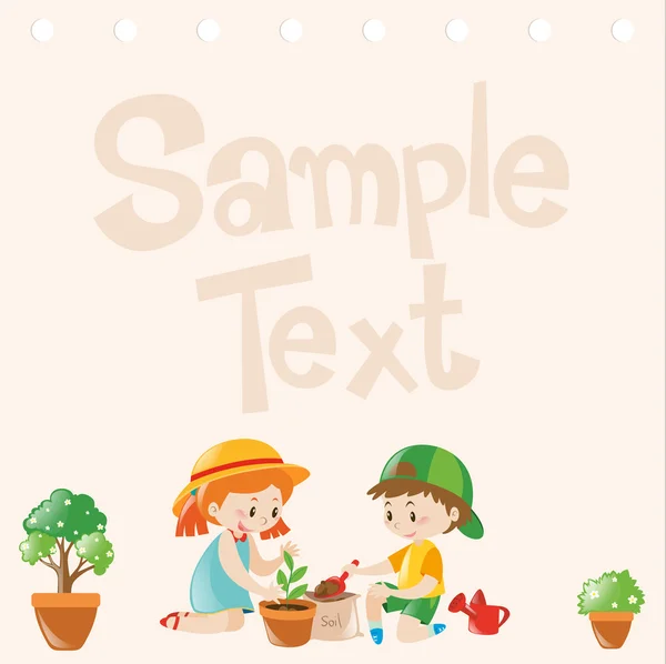 Paper design with kids planting trees — Stock Vector