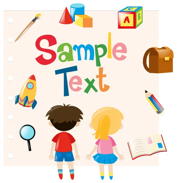 Paper template with kids and school materials — Stock Vector