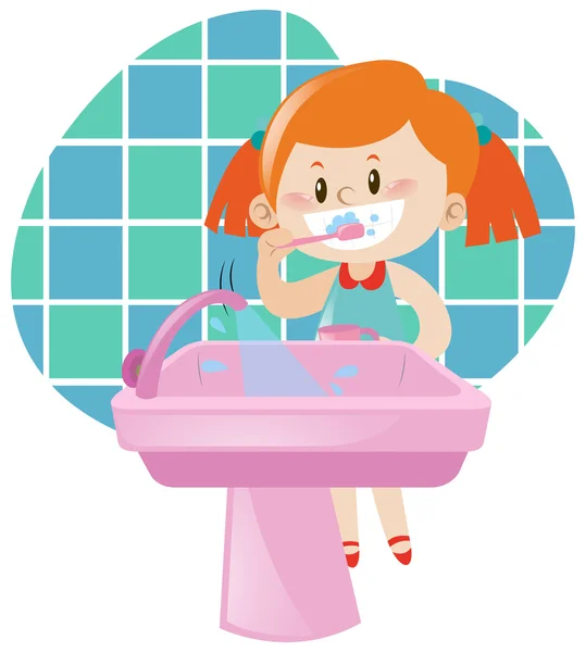 Girl brushing teeth by herself — Stock Vector