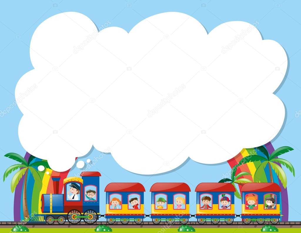 Paper template with children on train