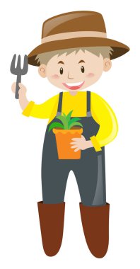 Şapka ve bot giyen bahçıvan