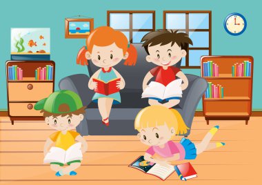 Okuma oturma odasında kız ve erkek