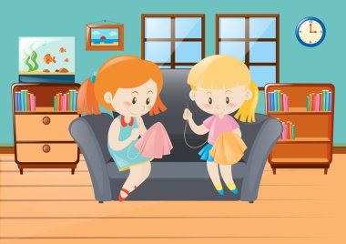 Kızlar mendil odada dikiş