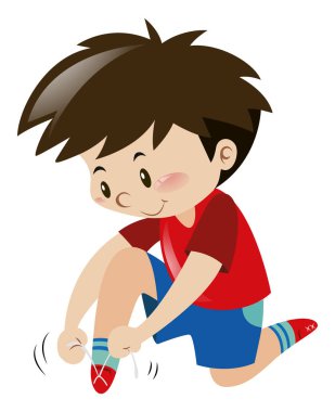 Küçük çocuk ayakkabı bağcığı kendisi tarafından müjde