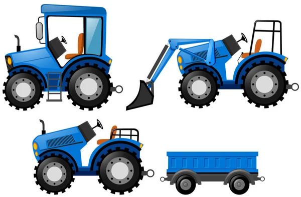 Tracktor azul y bulldozer — Vector de stock