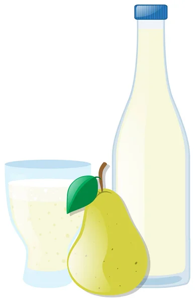 鲜梨和两个容器中的汁 — 图库矢量图片